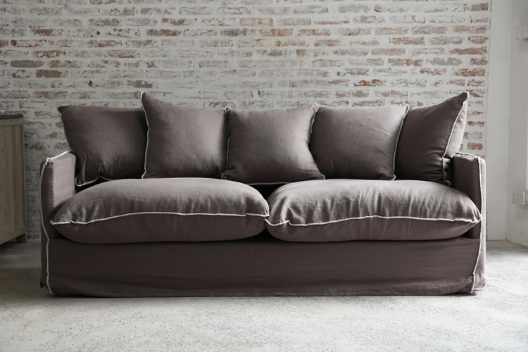 

Nordic French pastoral wabi-sabi style furniture linen down single three-person sofa