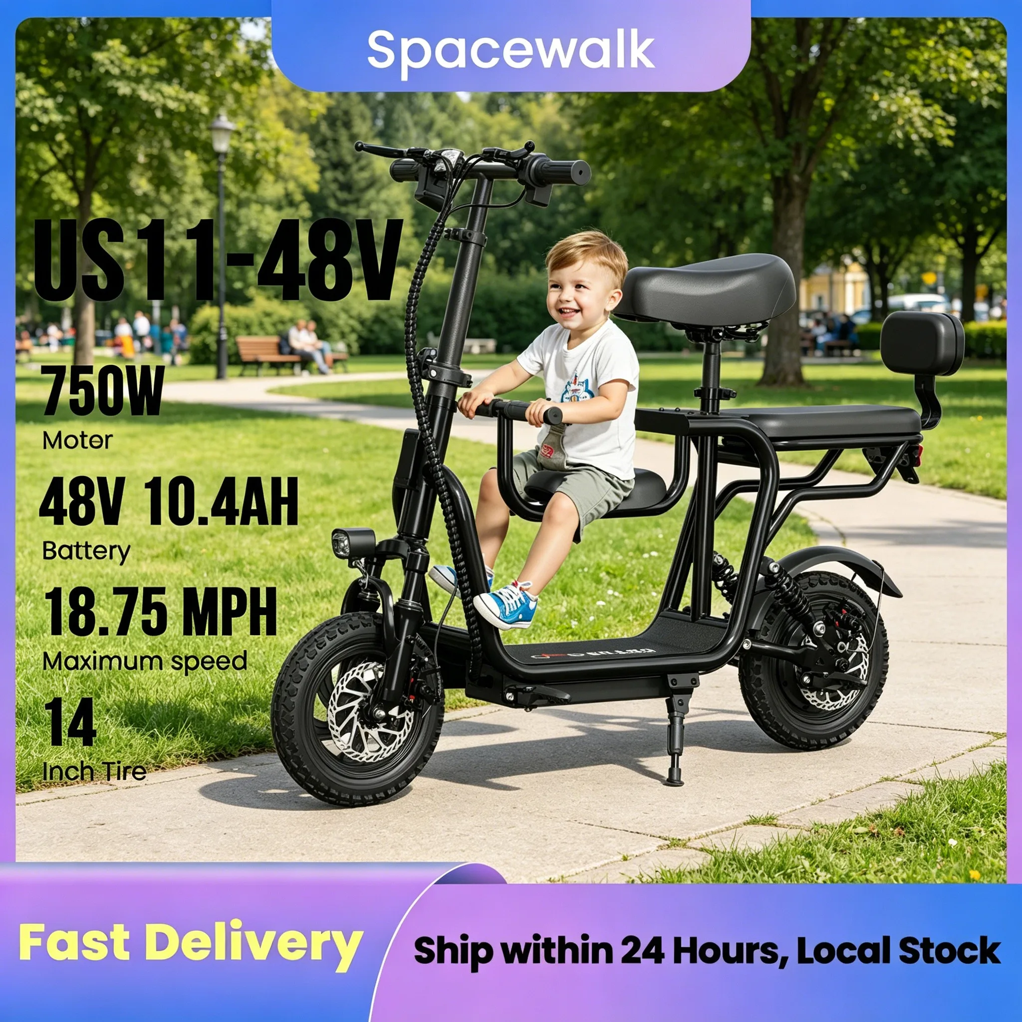 Spacewalk Electric Scooter with Seat for Adult, 48V Electric Scooter for Adults 750W Motor, 20 Mile Range, 18.75MPH, 14