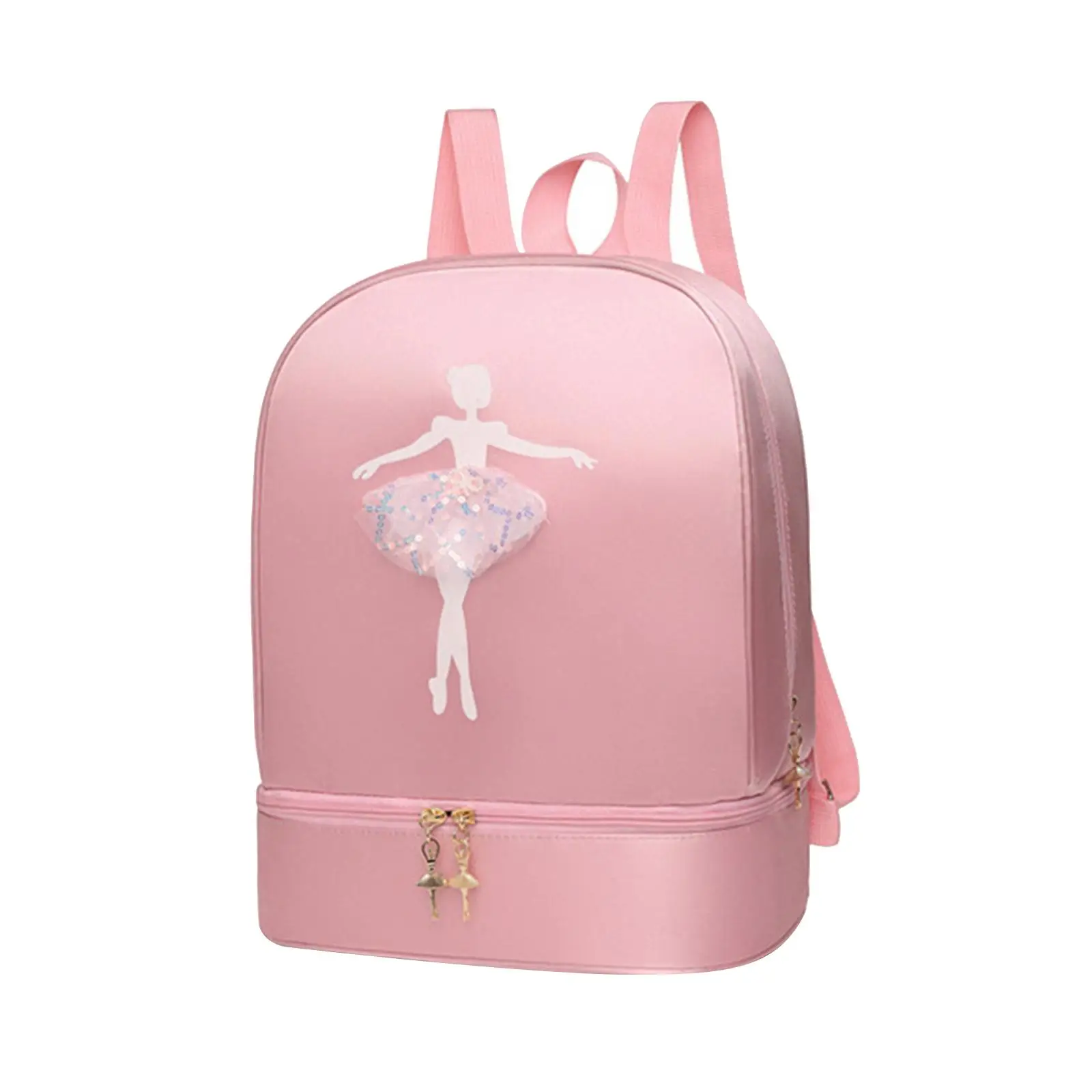 Girls Ballet Dance Backpack with Shoe Compartment Embroidery Sequin Bow Decor Waterproof Oxford Cloth Travel Gym Bag