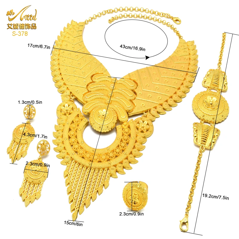 ANIID Indian Big Gold Color Jewelry Women Necklace Sets Dubai African Party Bridal Wedding Gifts Arabic Necklace Jewelry Sets