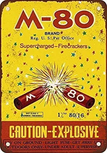 Retro Metal tin Sign M-80 Supercharged Firecrackers Sign Funny Home Cave 8x12