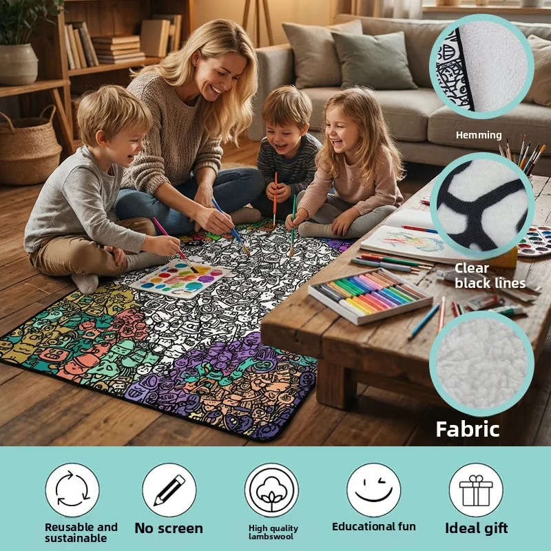 Children's Painting Graffiti Blanket DIY Washable Graffiti Coloring Blanket for Kids DIY Art Mat Parent Child Activity Gift