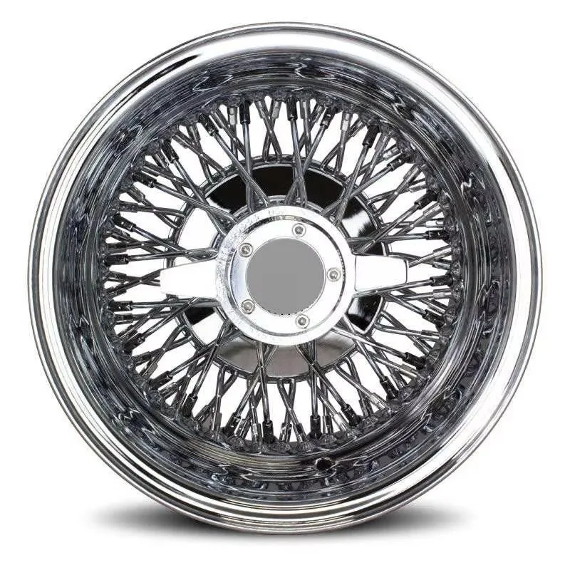 【2026】Customized 15x7 15x8 Steel Chrome Silver Reverse Deep Concave 72 Cross Laced Spoke Wheels For Classic Car