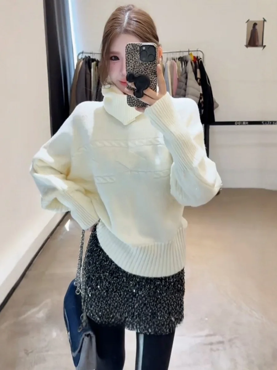 

Korean Lazy Sle High-End Knitted Sweater Women's Autumn Winter New Loose Warm Overhead irt Ne Warmer Removable