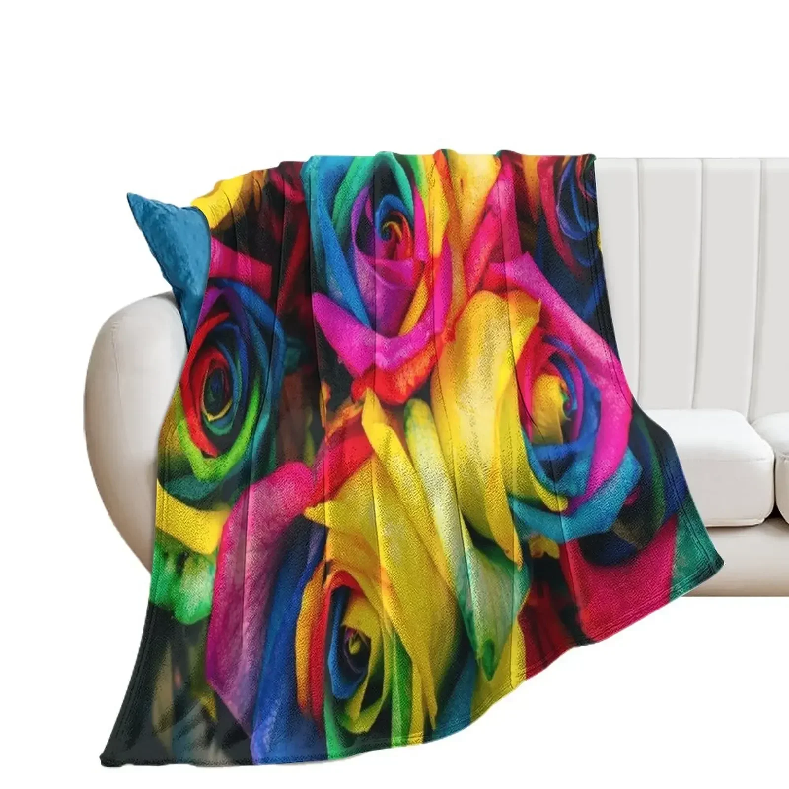 

Rainbow Roses Bouquet Throw Blanket Plaid on the sofa Luxury Brand Tourist Blankets