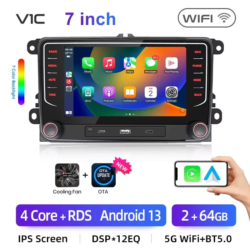 Junsun 7 ''9'' Draadloze Carplay Auto Radio Voor Vw Passat B6 B7 T5 Tiguan Touran Golf Polo Skoda Seat Android Autoradio Rds