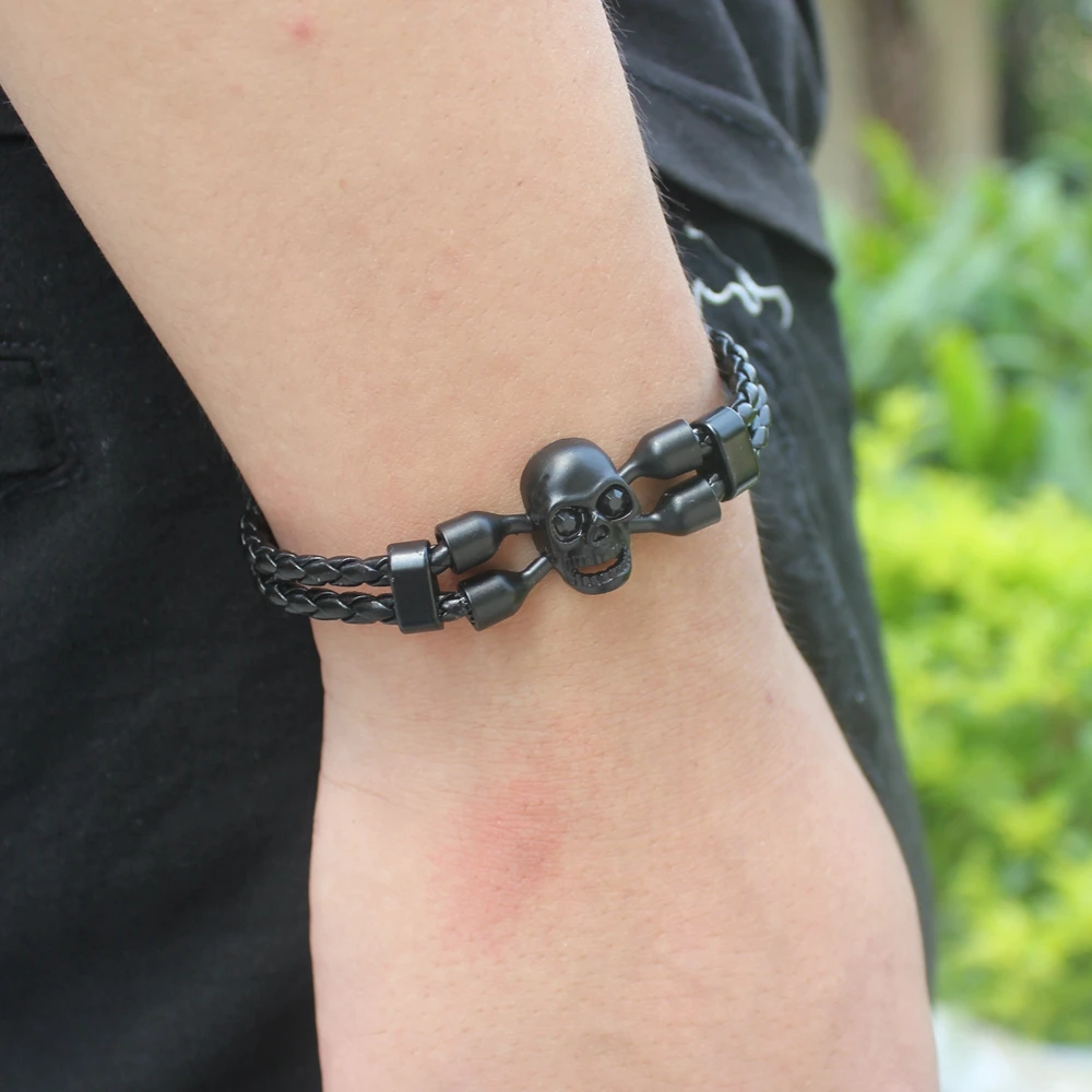 سوار جلد جمجمة XQNI-bin للرجال ، سحر الذكور ، مجوهرات للأولاد ، فارس ، هيكل عظمي ، هدية عيد ميلاد