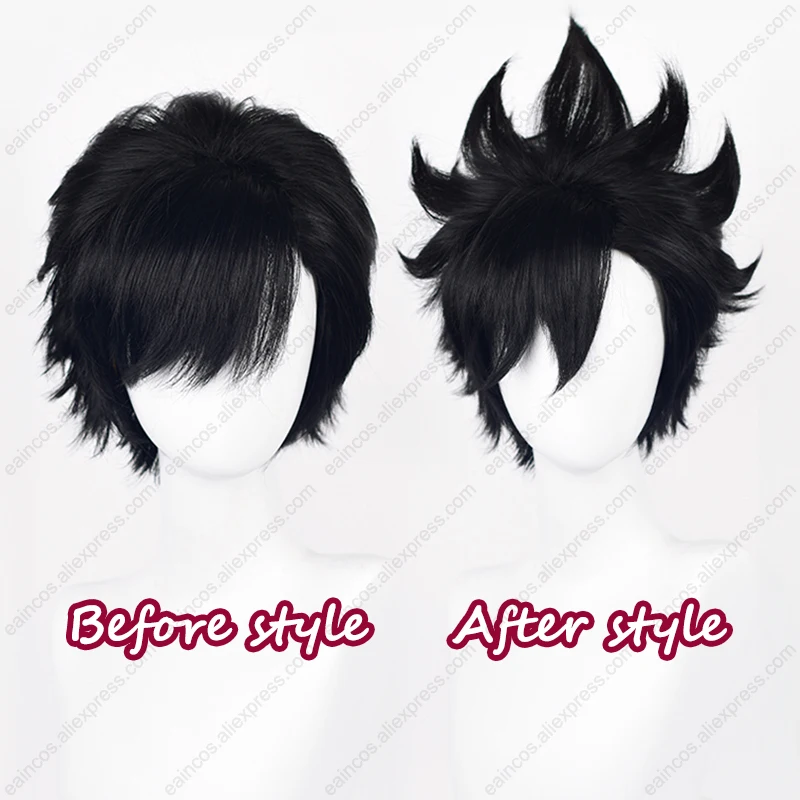 Peluca de Cosplay de Anime Kuroo Tetsurou, pelo corto negro de 30cm, pelucas sintéticas resistentes al calor