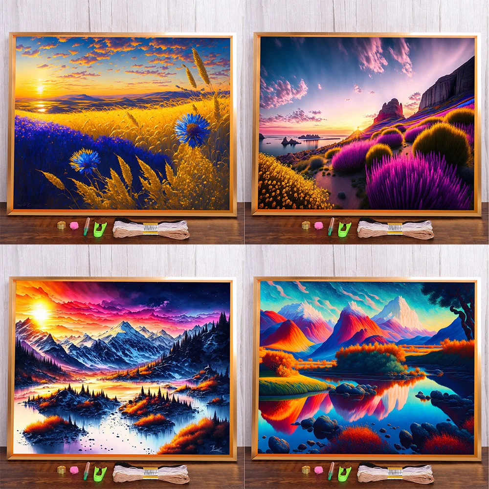 Landscape Fantasy Nature Printed Fabric Cross-Stitch Kit DIY Embroidery Sewing Handicraft Hobby Painting Floss Design For Adults