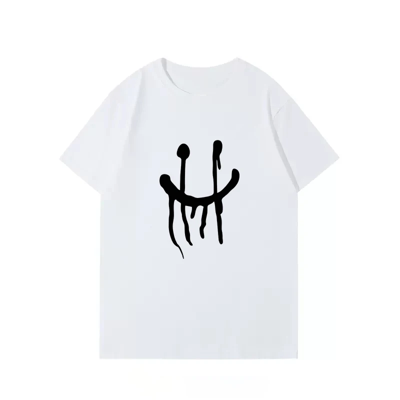 

Smiley face short-sleeved t-shirt mens and womens pure cotton summer loose trend simple round neck t-shirt top