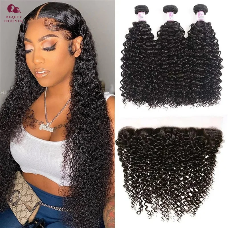 Beauty Forever Grade 12A Brazilian Curly Human Hair Bundles With Closure 100% Raw Virgin Human Hair Bundles 3 Pcs/lot