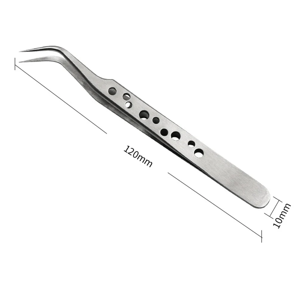 

High Quality Tweezers Industrial Curved Tip For Parts Hand Tools Anti-magnetic Repair Silver Stainless Forceps