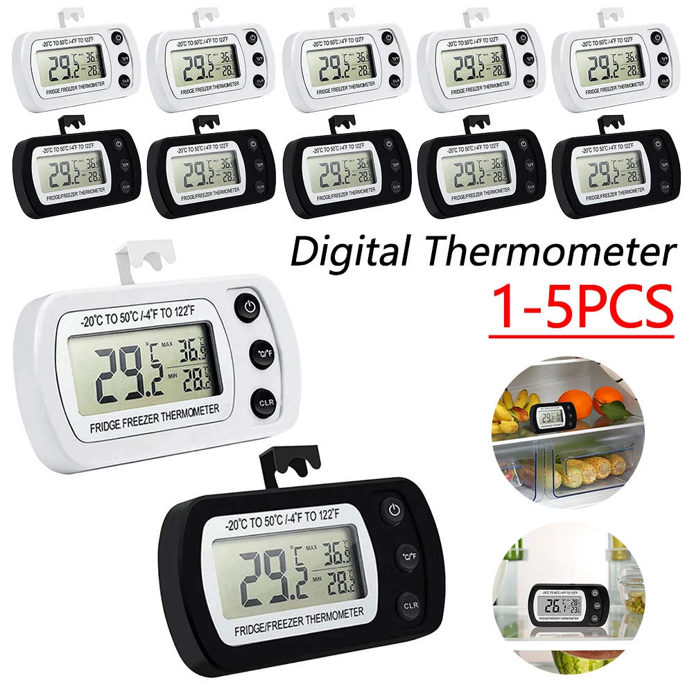 

Цифровой термометр для холодильника, макс./мин, водонепроницаемый датчик температуры, большой ЖК-дисплей, магнитная задняя часть и крючок для кухни, домашнего ресторана