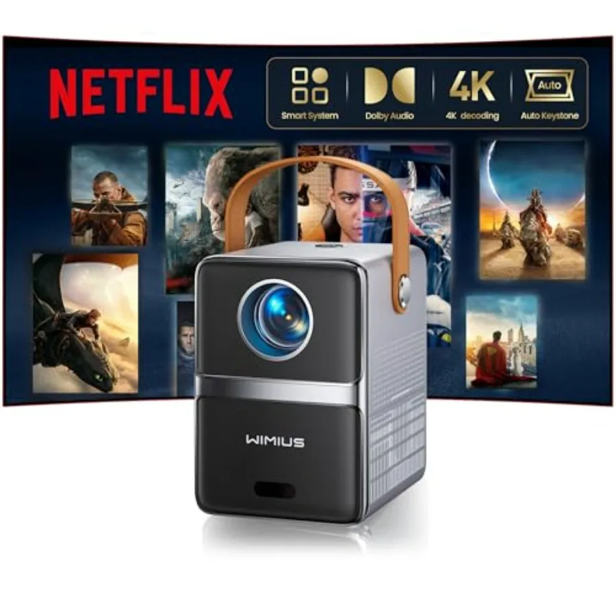 

Умный мини-проектор с Wi-Fi и Bluetooth, совместимый с Netflix, портативный, с поддержкой 4K, Dolby Audio, автоматической коррекцией трапецеидальных искажений, электрическим фокусированием