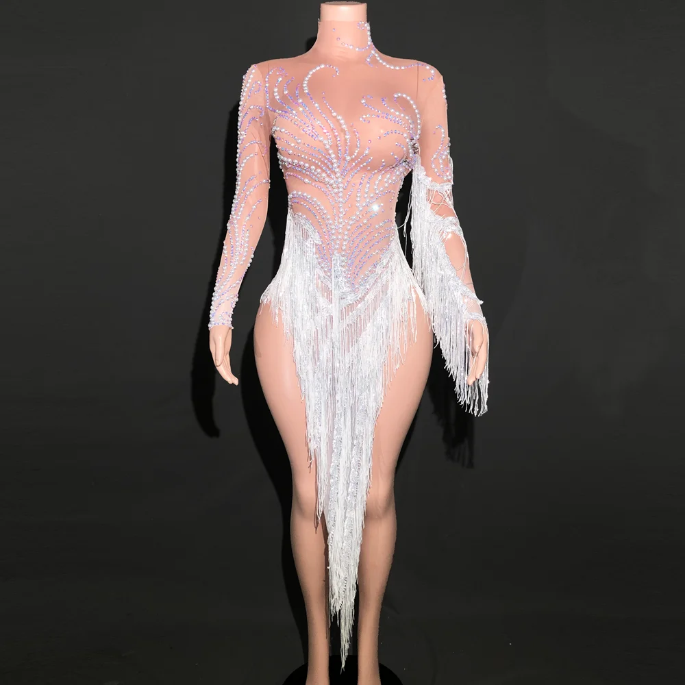 

Блестящая юбка с разрезом и бахромой со стразами для женщин, сексуальное прозрачное вечернее платье для празднования дня рождения, танцевальный костюм