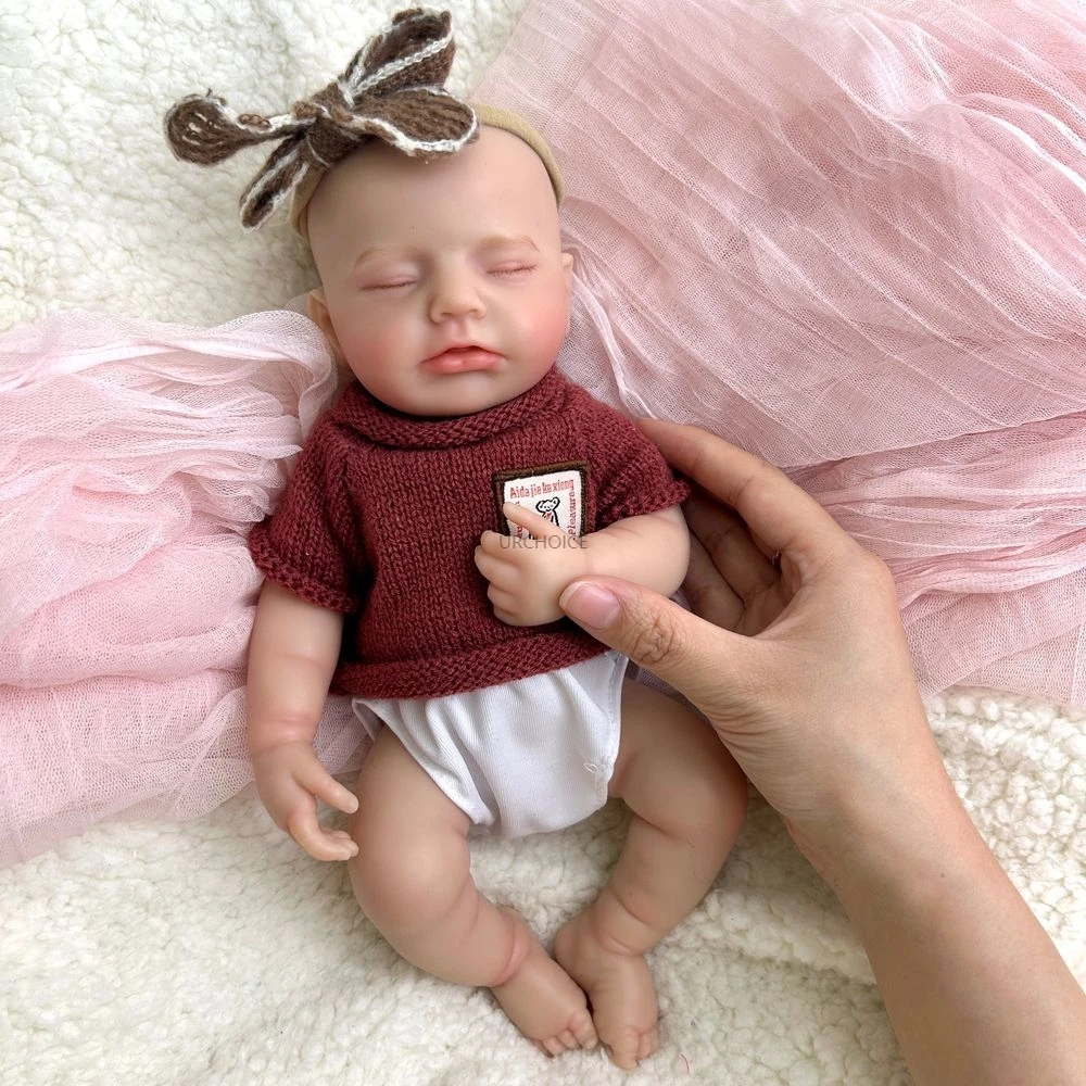 

12 inch Full Solid Silicone Reborn Baby Girl Open Mourh Doll Flexible Washable Body Birthday Christmas Gift