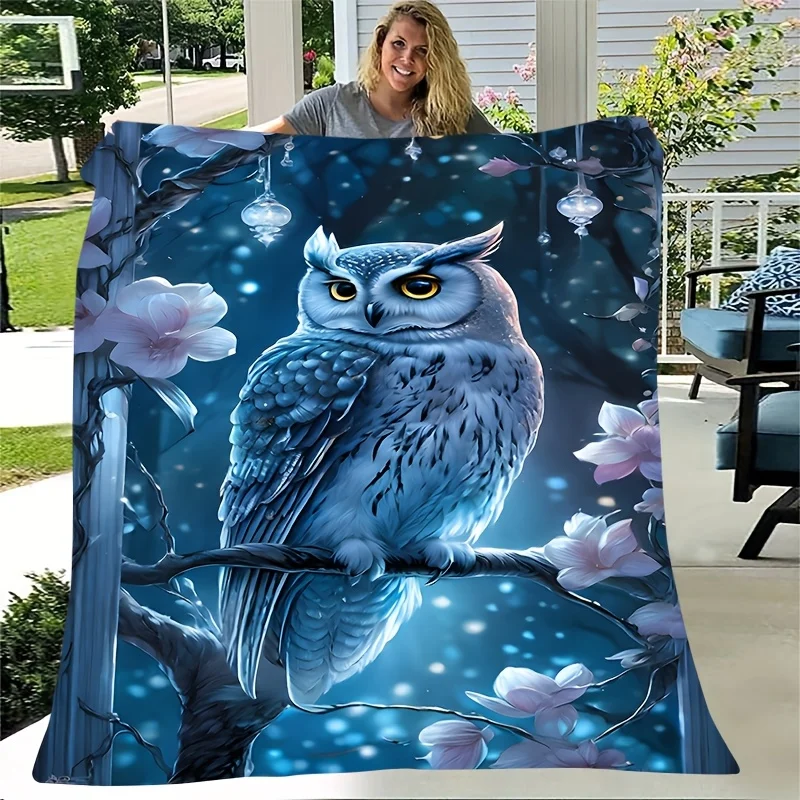 1pc Dreamy Night Cat And Cherry Blossom Themed Printed Flannel Blanket, Fashionable, Soft, Warm, All-Season Multi-Functional Gif