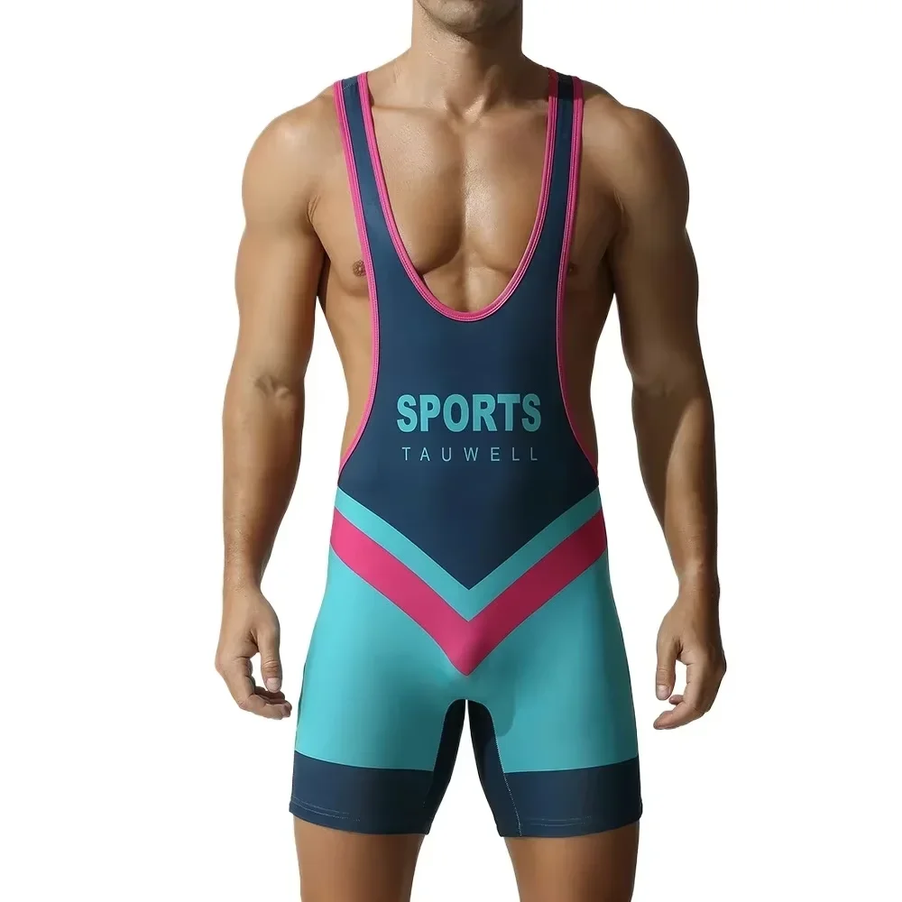 Men Wrestling Singlet Quick Dry Sleeveless Jumpsuit Multi‑Function Gymnastics Sports Bodysuit
