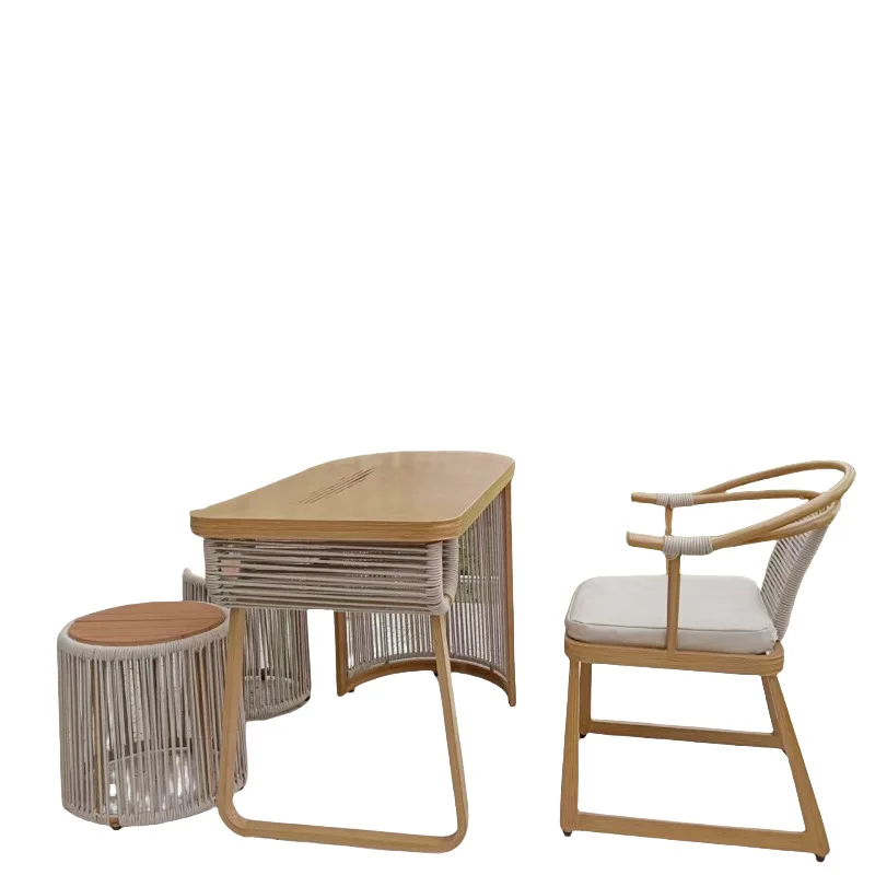 

Outdoor new Chinese balcony tea table and chair combination new zen tea table aluminum alloy courtyard small household tea table