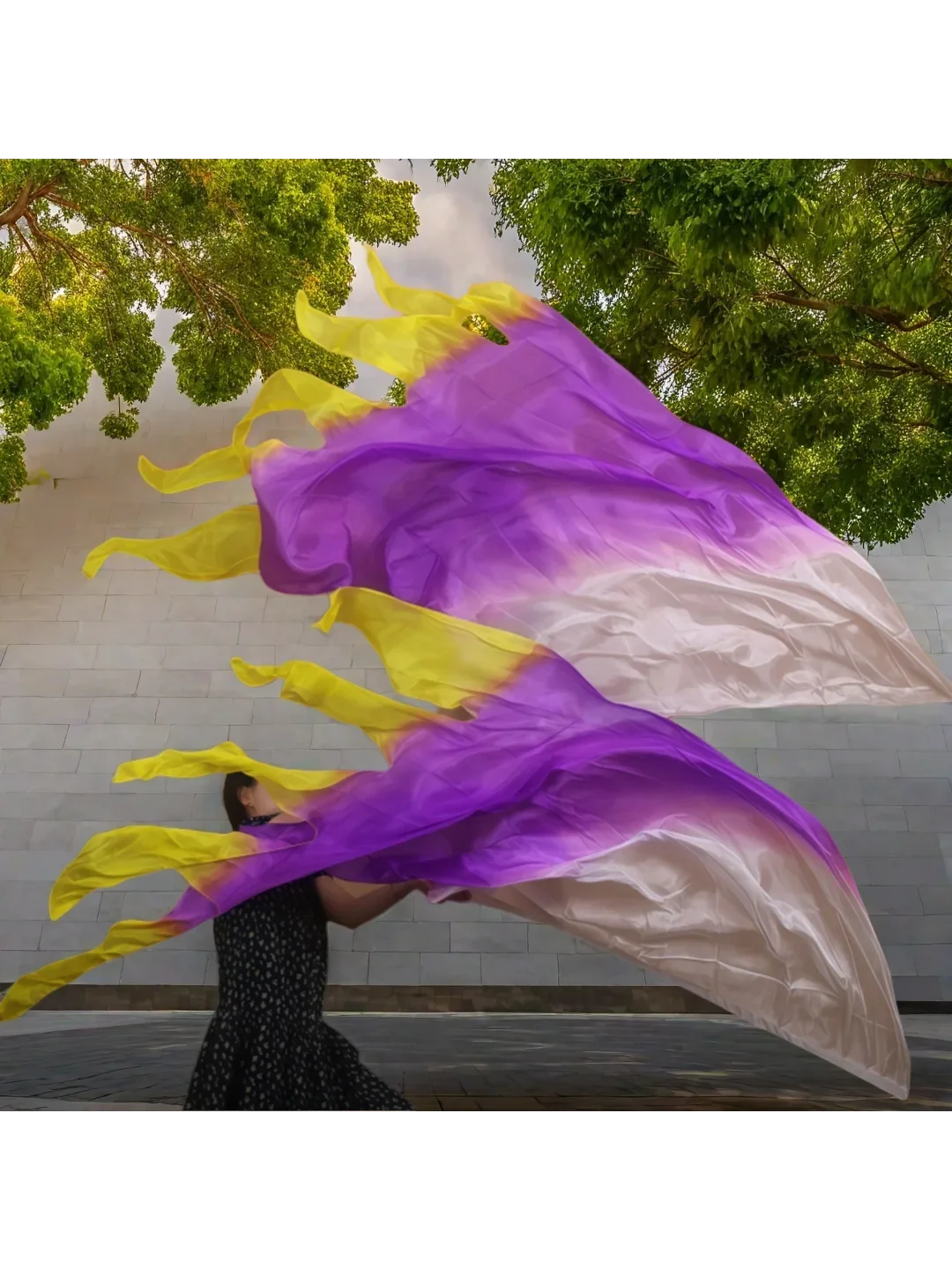 Bannière drapeau de culte, couleur feu blanc, ruban foulard en soie véritable avec tige élastique, pratique de la Performance, éloge de danse, église, 1/2 pièces