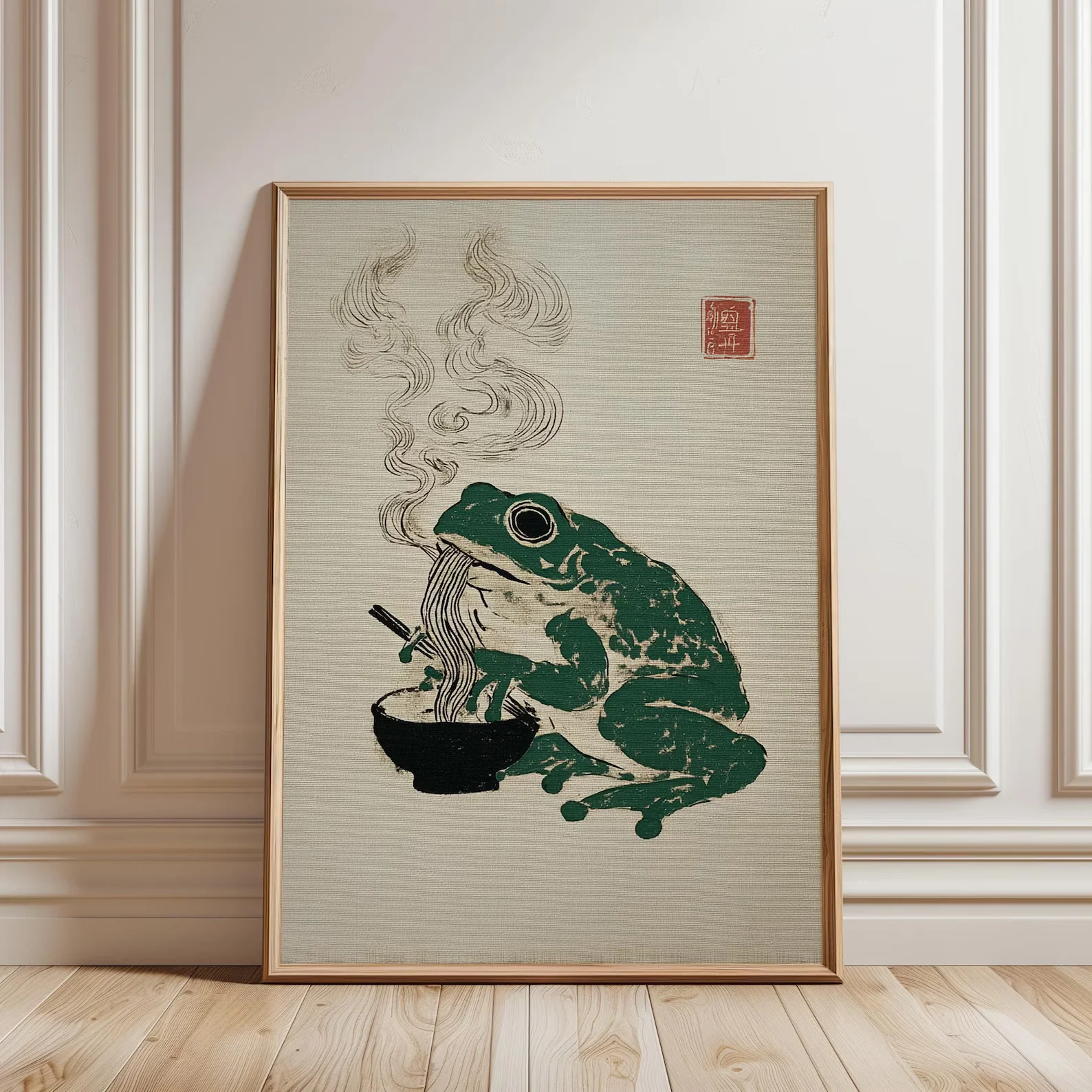 طباعة رامين لتناول الطعام على شكل ضفدع، رسم توضيحي على شكل كتلة خشبية يابانية