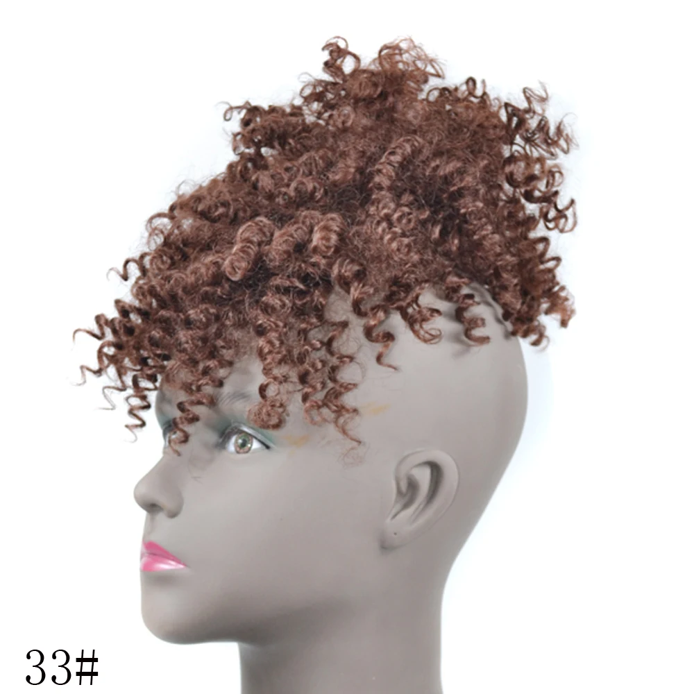 Afro Puff Updo Hair Drawstring Ponytail with Bangs Black Kinky Curly Hair Bun