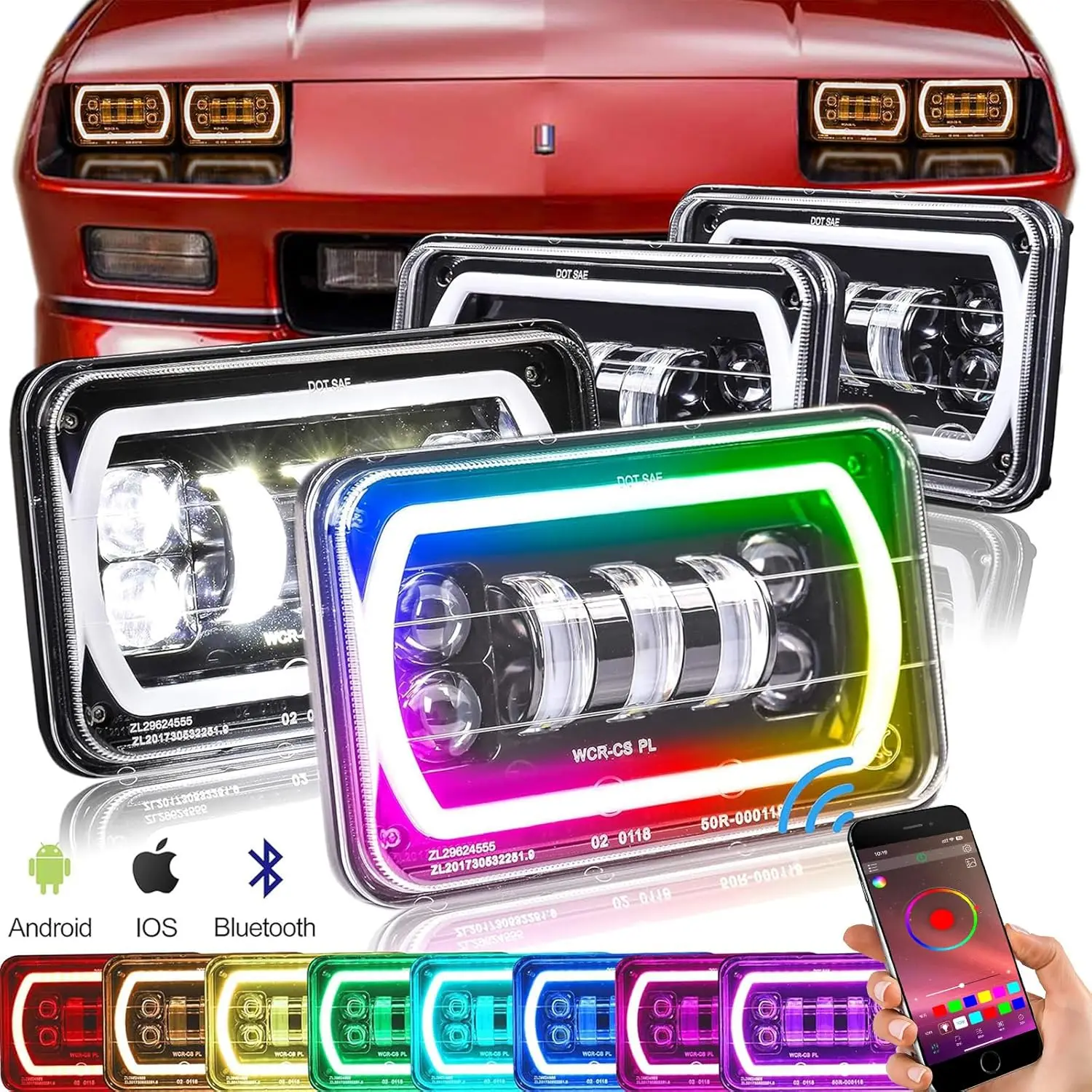 

MOVOTOR 4x6 светодиодные фары с RGB Halo Ring передние фары дальнего света для грузовика Chevrolet Kenworth Oldsmobile