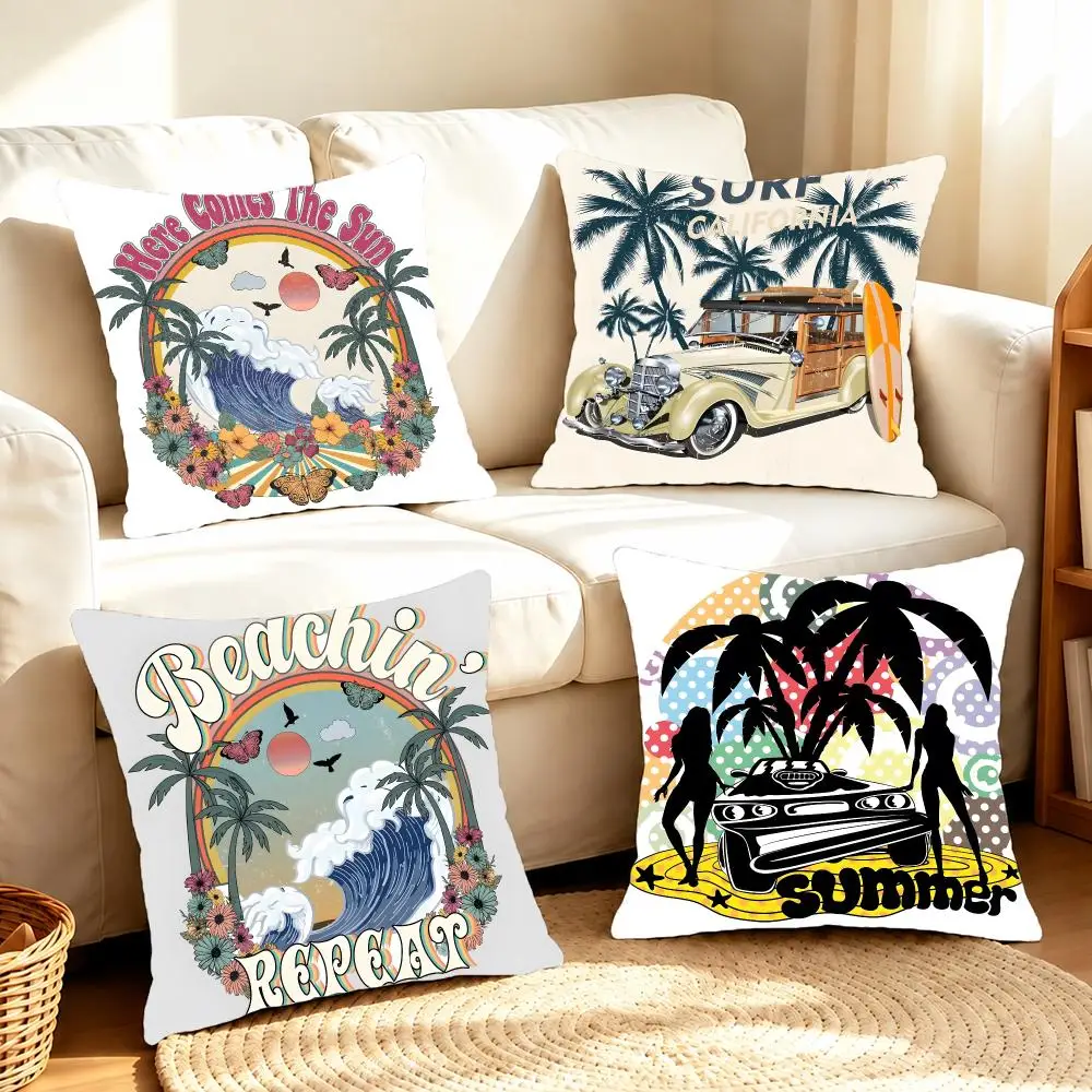 Breezy Nostalgic Art A-American Classic Beach Cushion Cover Sofa Living Room Home Decor Invisible Zipper Anti-dustmite Shell