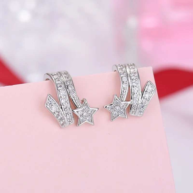 Comet star ear cuff earrings without piercing no hole cz stone Comet stud earrings for women luxury deigsner glitter dainty