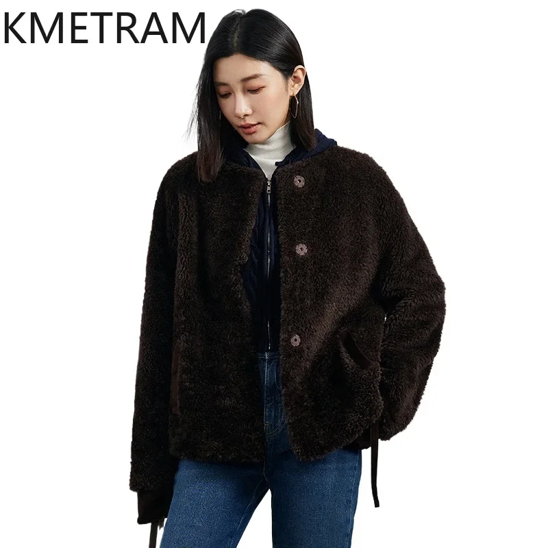 Real Merino Wool Fur Coat Women Winter Luxury Clothes Short Brown Natural Sheepskin Fur Jacket High Quality Outerwears шуба 2024