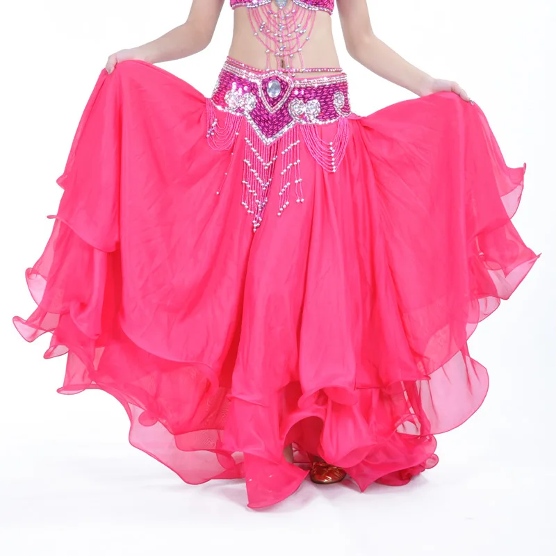 Three-Layer Chiffon Rolled Skirt Wavy High-End Skirt Belly Dance Swing Skirt (without belt) Stage Performance