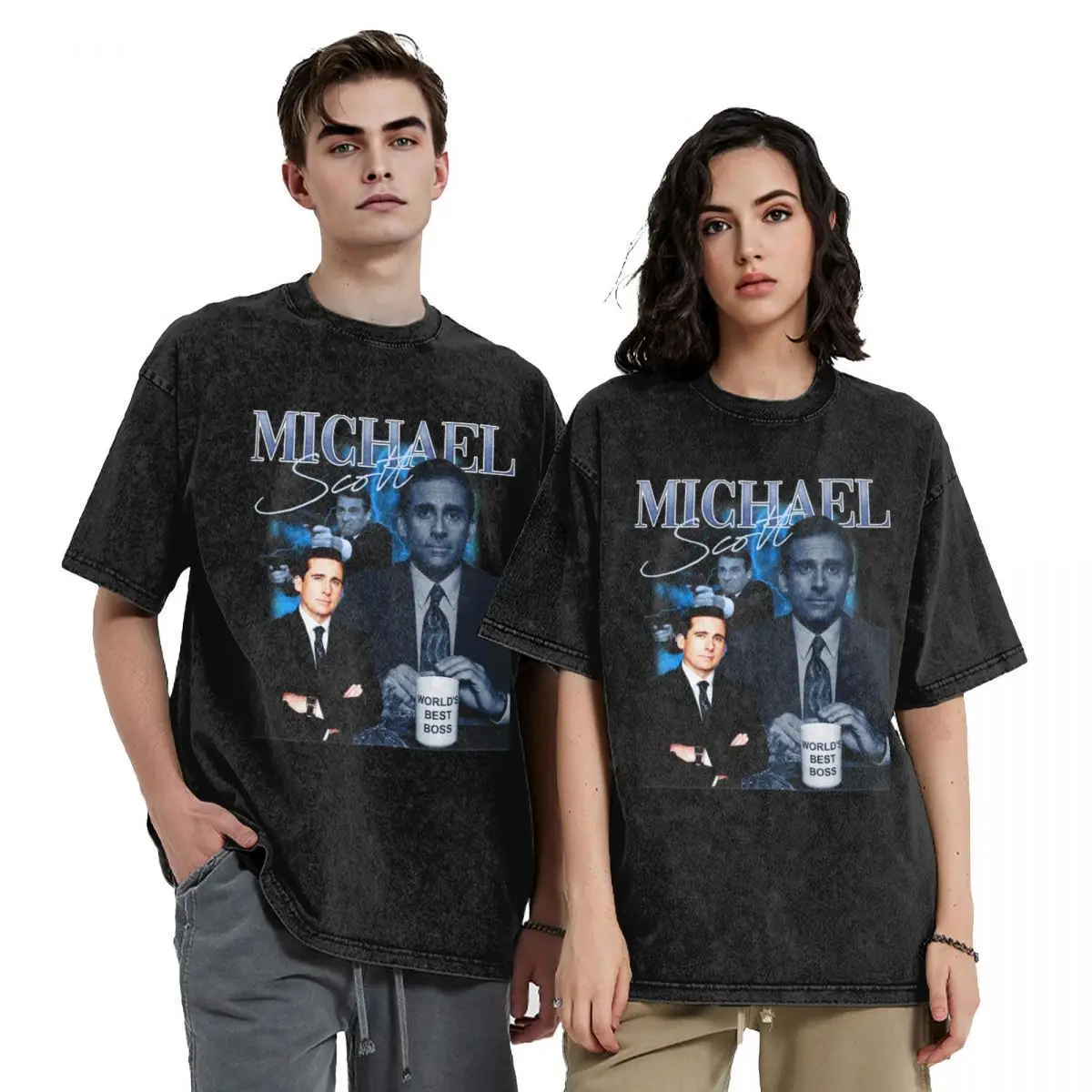 Washed T Shirts Michael Scott 90\'s Vintage The Office Tv Show Hip Hop T-Shirts Oversize Streetwear Tops Tee Shirt Men Women