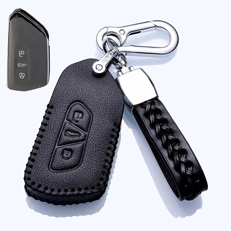 For Volkswagen Teramont / X 2023-2025 Leather Key Fob Cover Case Protector Keychain - Compatible with Pro 450 4Motion, 330, 380