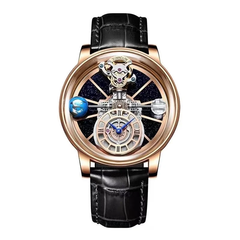 Limited Edition Celestial Tourbillon Waterproof Leather Watch Star Dome Leisure Men's Multifunctional Rotary Watch