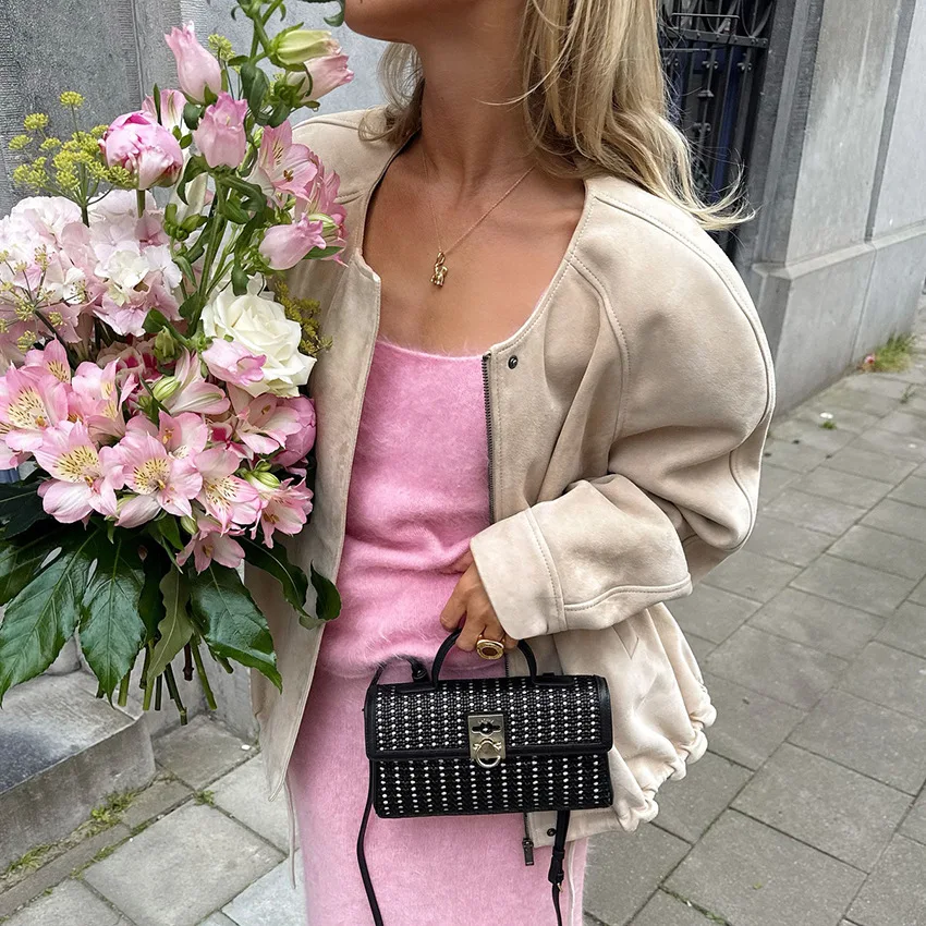 

Suede Women Jacket Autumn Winter 2025 Fashion Soft Faux Suede Drawstring Short Coat Top Chic and Elegant Design Outerwear