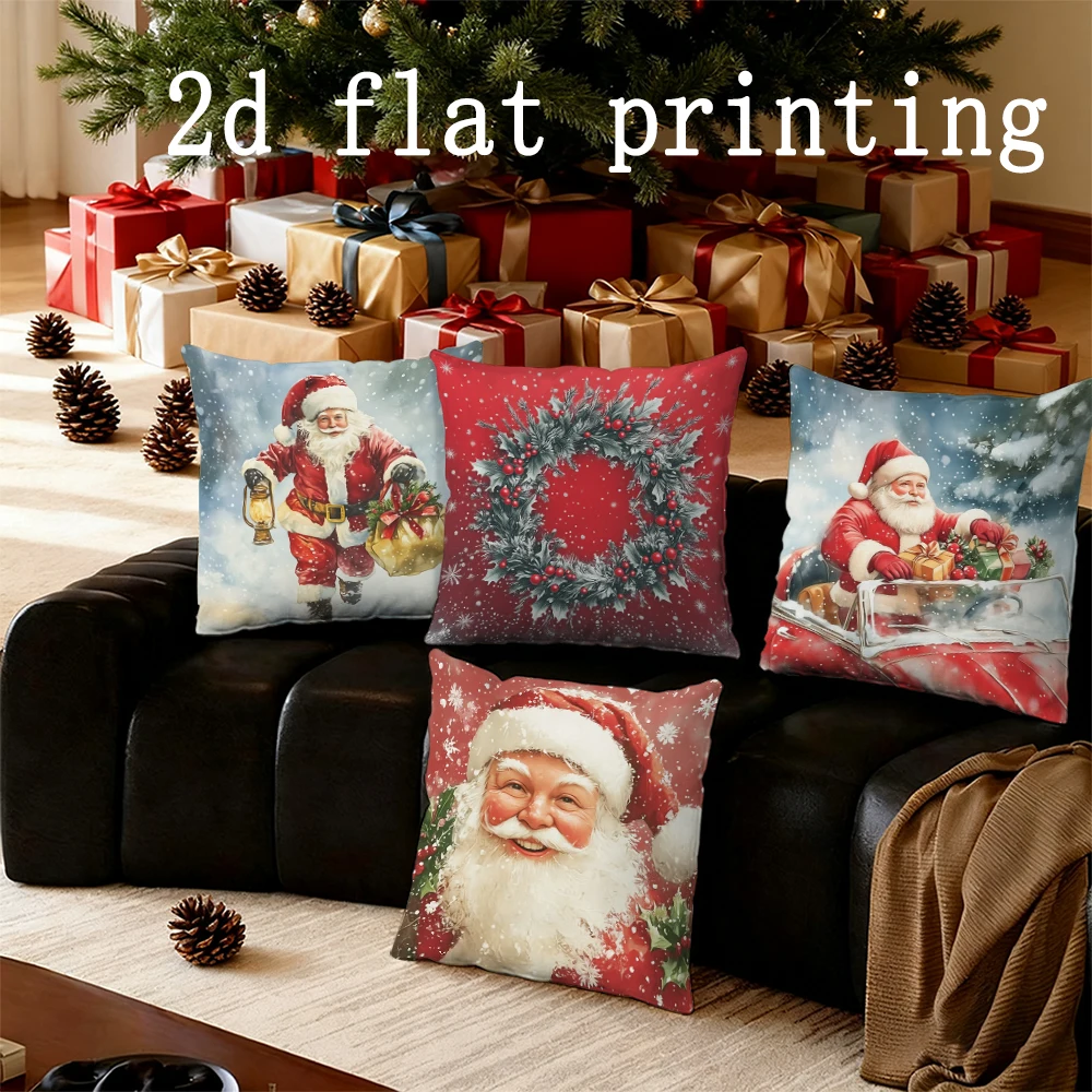 Home Decor Santa-themed Christmas Decorative Pillow Covers Pattern Cushion Cover Suitable for Sofa Bedroom Car Pillow Cover