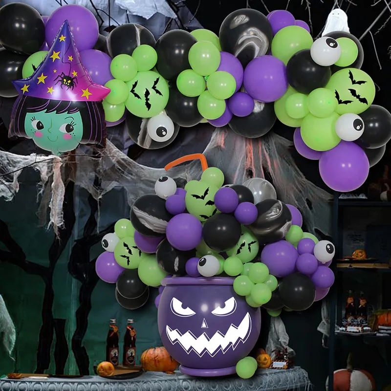 Halloween Party Balloons 3D Pumpkin Stickers Foil Balloon Purple Green Orange Black Balloons Arch Garland for Halloween Decor