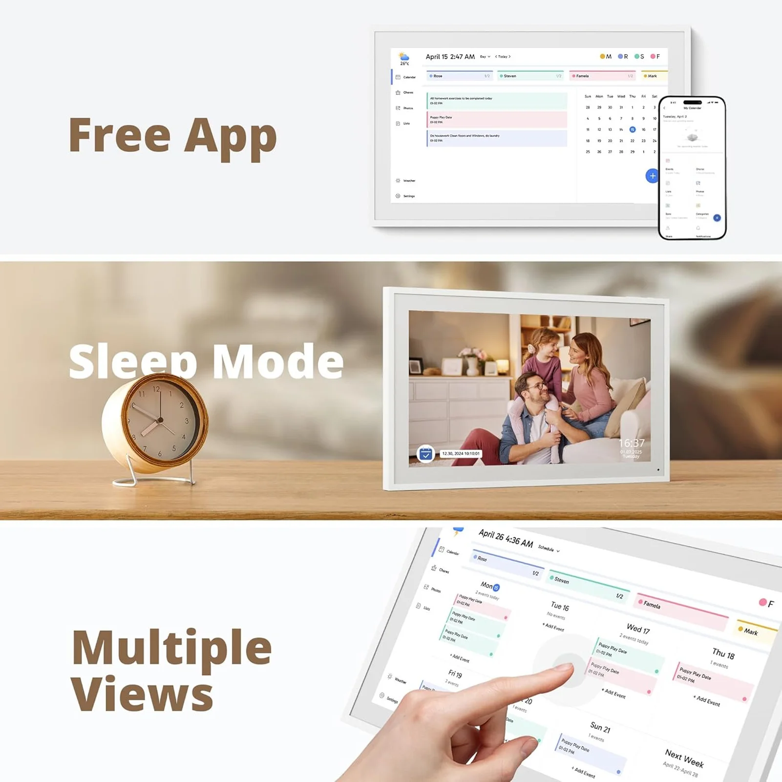 Digital Calendar Chore Chart 15.6 Inch 1080P FHD Interactive Touchscreen Wall Desk Mount Electronic Smart Family Planner