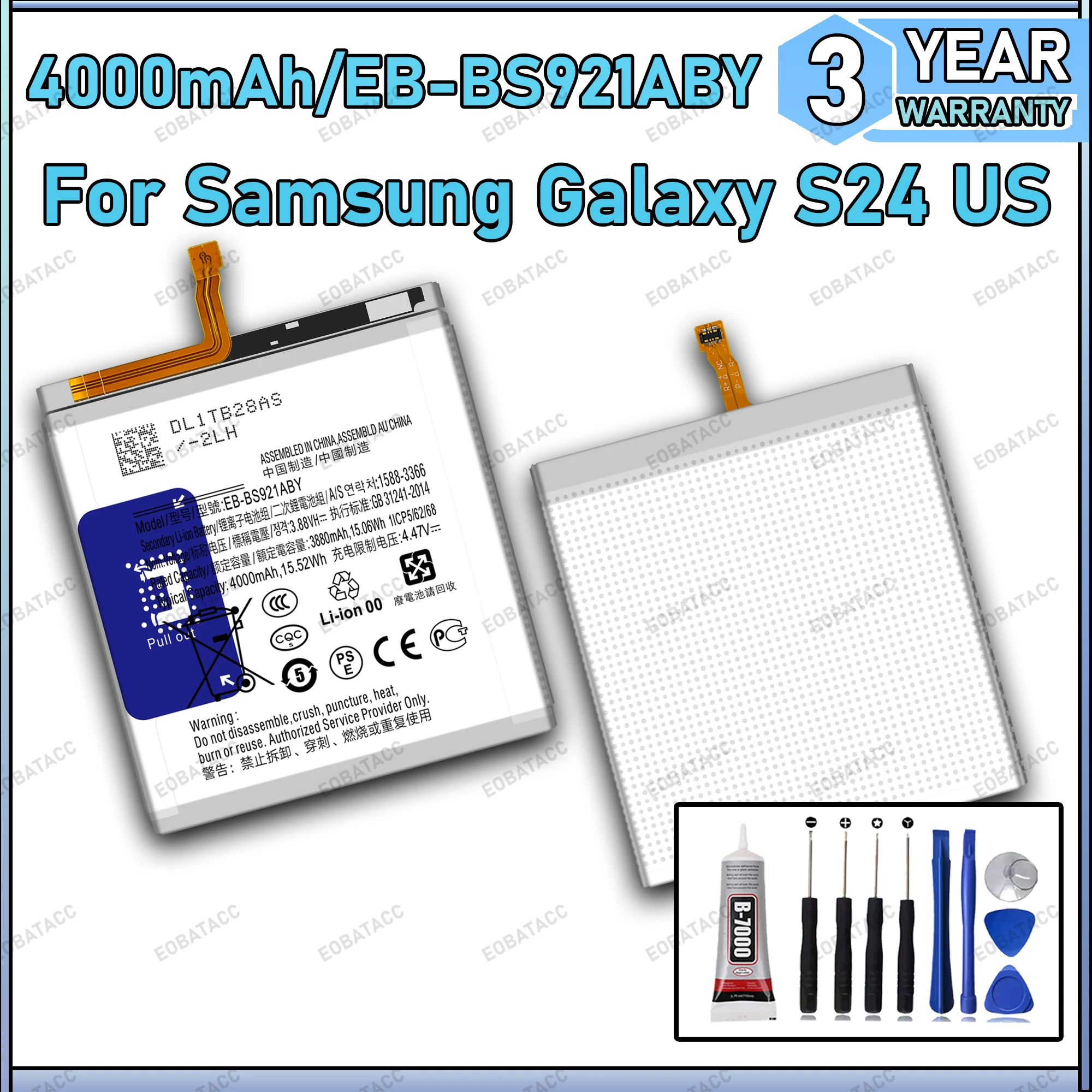 

100% New Zero Cycle EB-BS921ABY Battery For SAMSUNG GALAXY S24 US Replacement Batteries batteria+Free tools