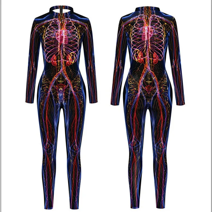 Carnival Party Scary Skeleton Jumpsuit Costume For Women Funny 3D Printed Zentai Romper Cosplay Halloween Outfit Role Jugar