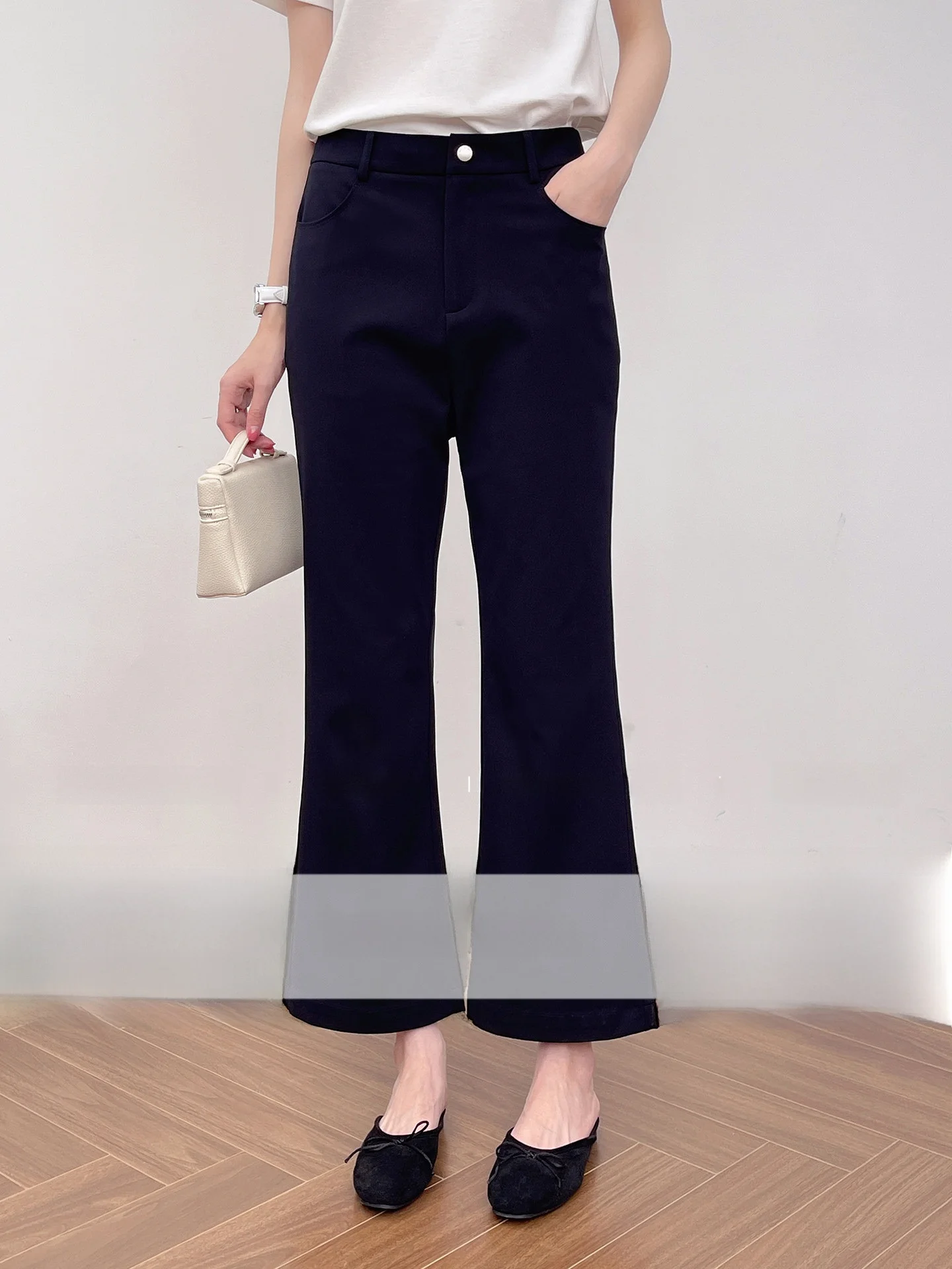 

Korean Fashion High Waist Wide Leg Suit Pants Commute Minimalist Slimming Nine Point Flared Trousers for Women Early Spring N...