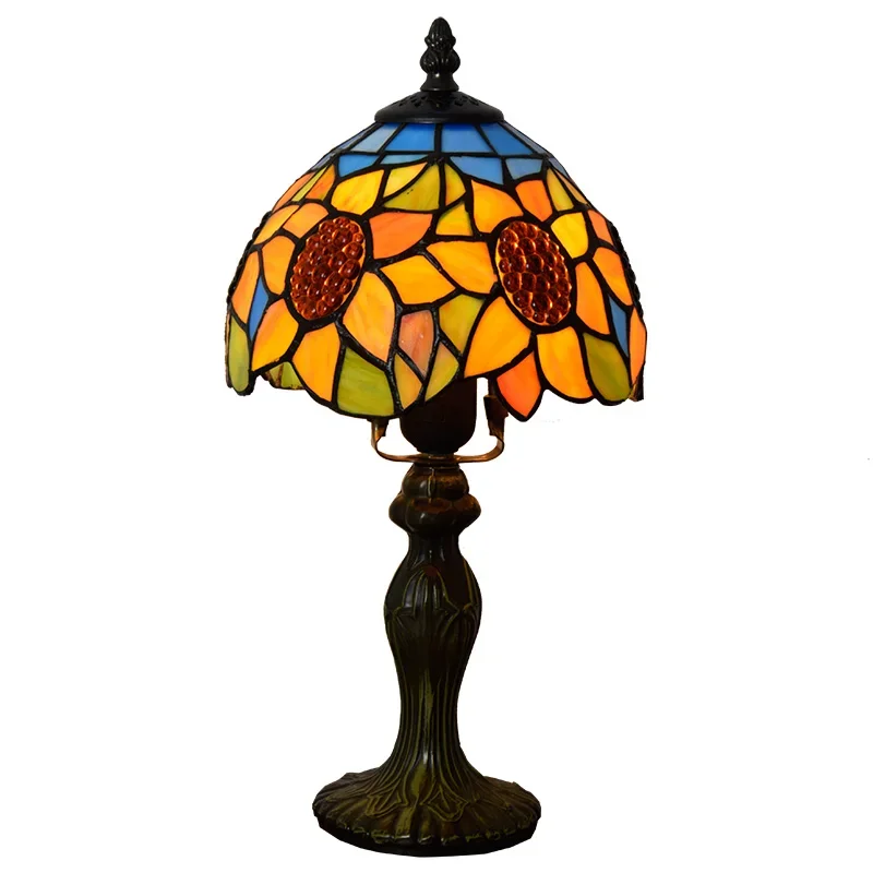 20cm tiffany nordic luz vitral retro led girassol decorações para casa barra noite candeeiro de mesa