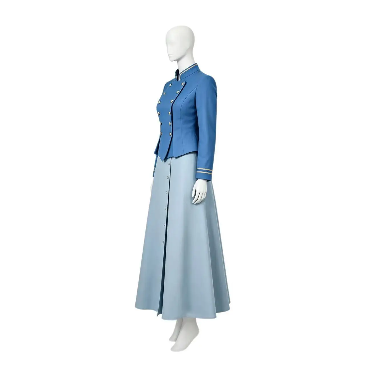 WHH Movie Enola Cosplay Costume Holmes Women Vintage Long Sleeve Military Jacket Skirt Outfit Blue Double Breasted Victorian view 2