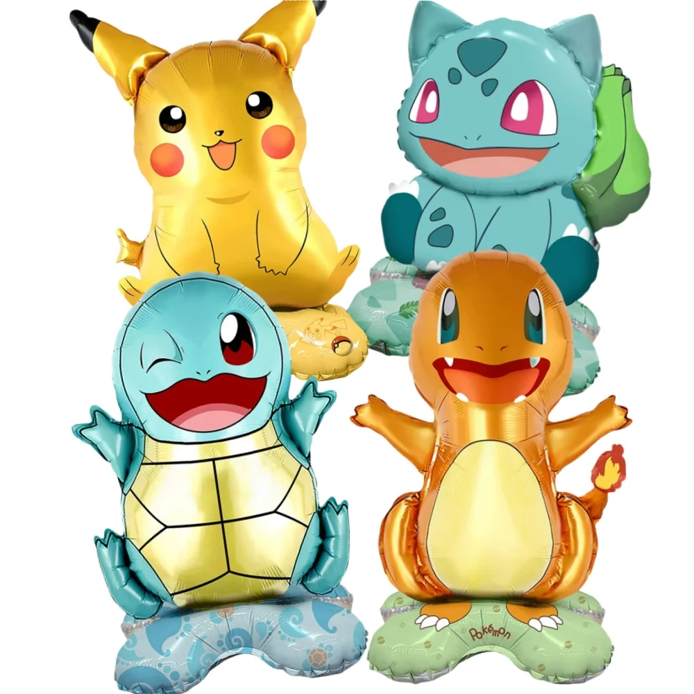 4 Uds Pokemon Pikachu globo de pie dibujos animados Squirtle Bulbasaur figura globo de aluminio suministros de decoración regalo de fiesta de cumpleaños para niños