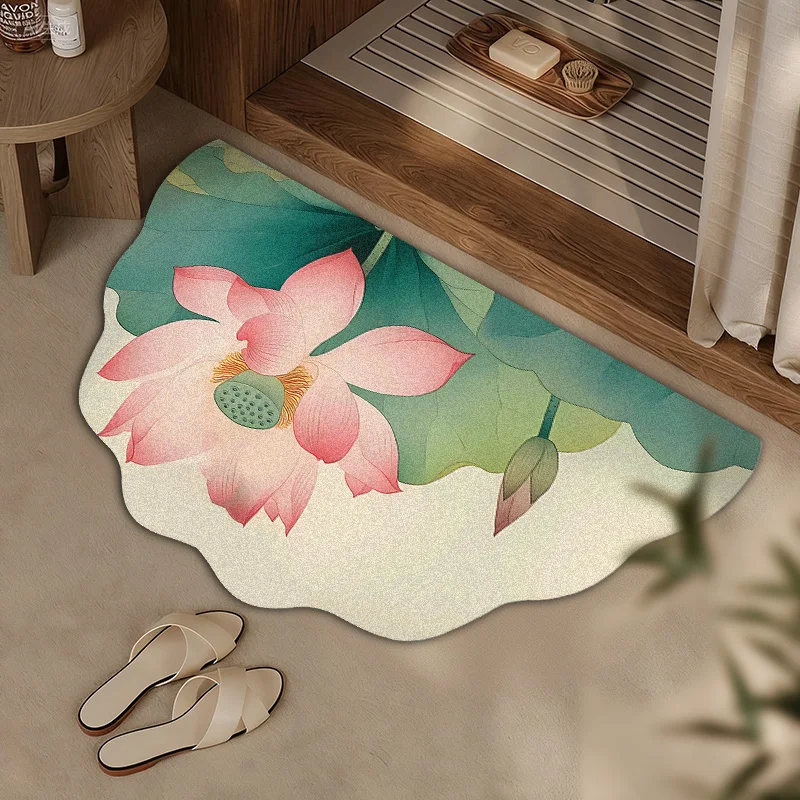 Chinese toilet floor mat lotus diatom mud suction mat toilet entry door foot pad non-slip lotus bathroom carpet