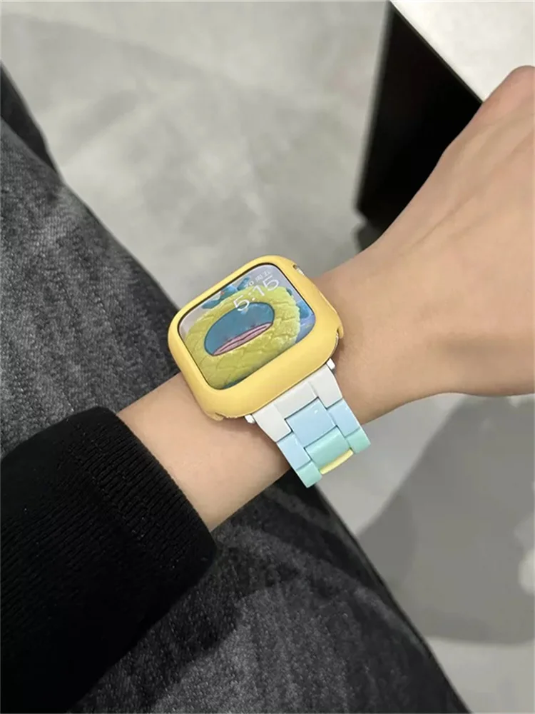 アップルウォッチ用レジンストラップとケース,レインボー,Iwatch用,49mm, 45mm, 40mm, 41mm, 38mm, 40mm, 44mm,iwatch 9, 8,se 7、6、5