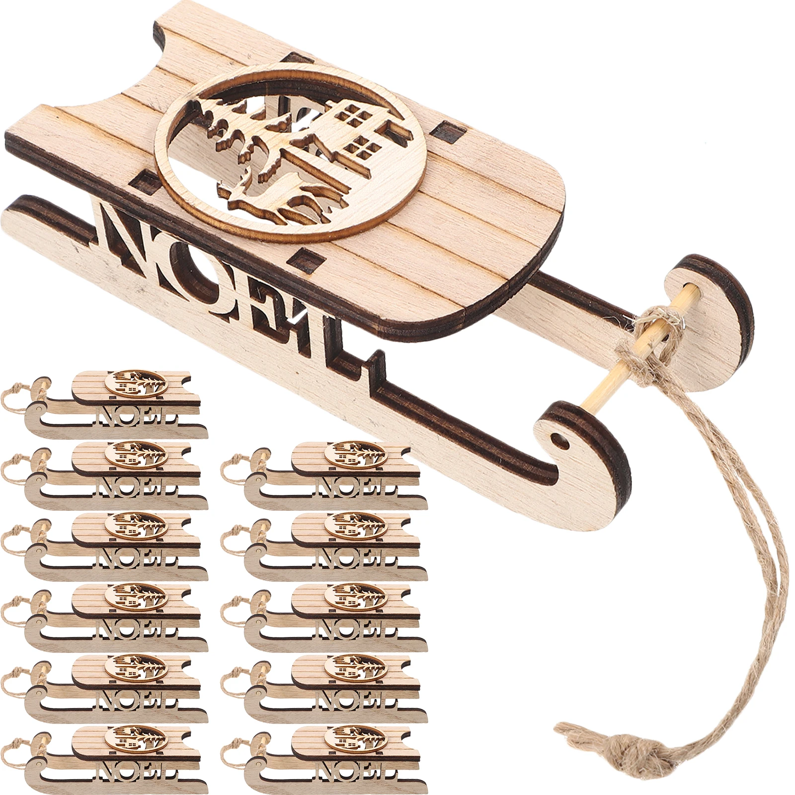 

12Pcs Wooden Sleigh Pendants Exquisite Xmas Tree Decor Rustic Holiday Sled Miniature Ornaments Wooden Sled Pendant