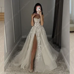 2025 Vintage Tulle Wedding Dresses Sexy Sleeveless Backless Bridal Gowns Elegant High Fork A-Line Vestidos De Novias Customized