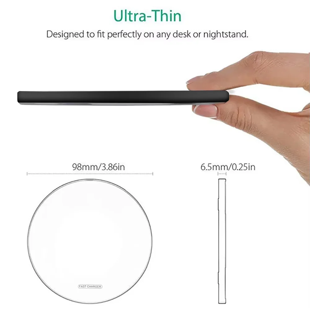 Mirror Surface LED Night Light Wireless Charging Stand, Quick Fast Charger Pad for iPhone Samsung Xiaomi Mobile Phone