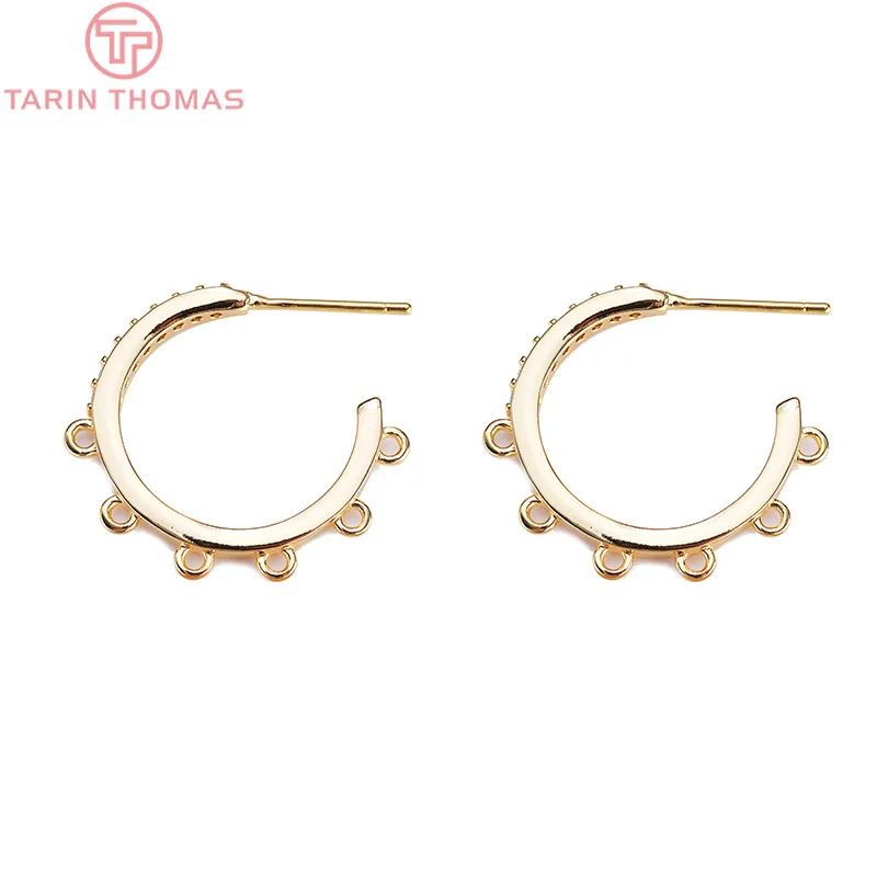 (2341) 22MM 24K Gold Color Plated Brass Round with Hanging Hole Stud Earrings High Quality DIY Jewelry Making Findings